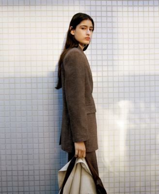 Women's Herringbone Double-Breasted Suit Blazer