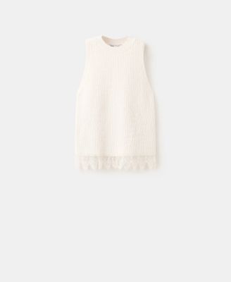 Women's Lace Trim Ribbed Knit Top