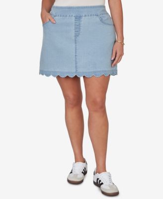 Plus Size Scalloped Hem Stretch Denim Skort