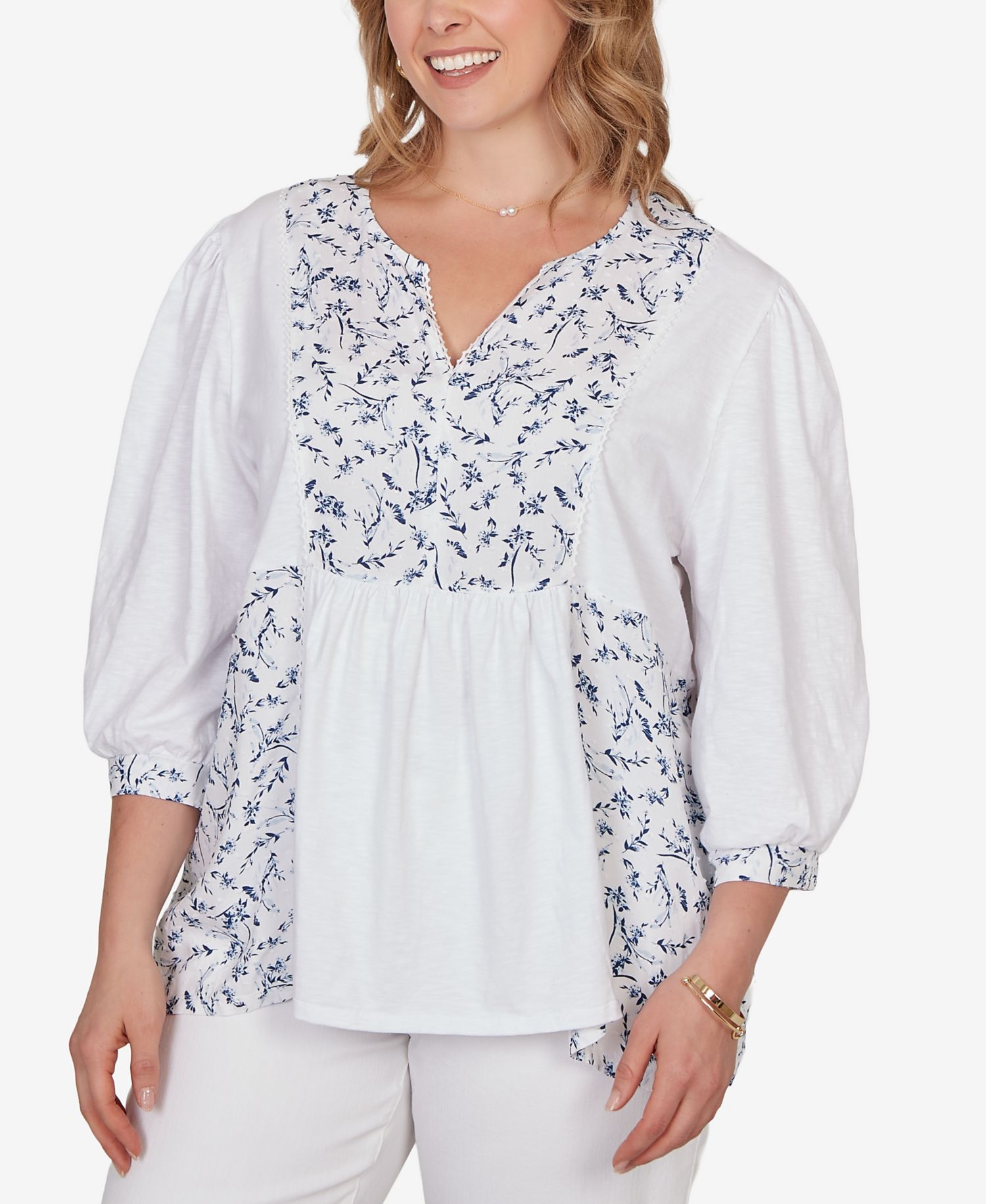 Plus Size Mixed Fabric Sharkbite Knit Top