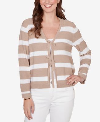 Ruby Rd. Petite Striped Tie-Front Cardigan Sweater - Macy's