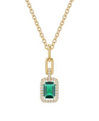 Lab Grown Emerald (3/4 ct. t.w.) & Lab Grown White Sapphire (1/5 ct. t.w.) Necklace in 14k Gold Over Sterling Silver (Also Available in Multi-Stones)