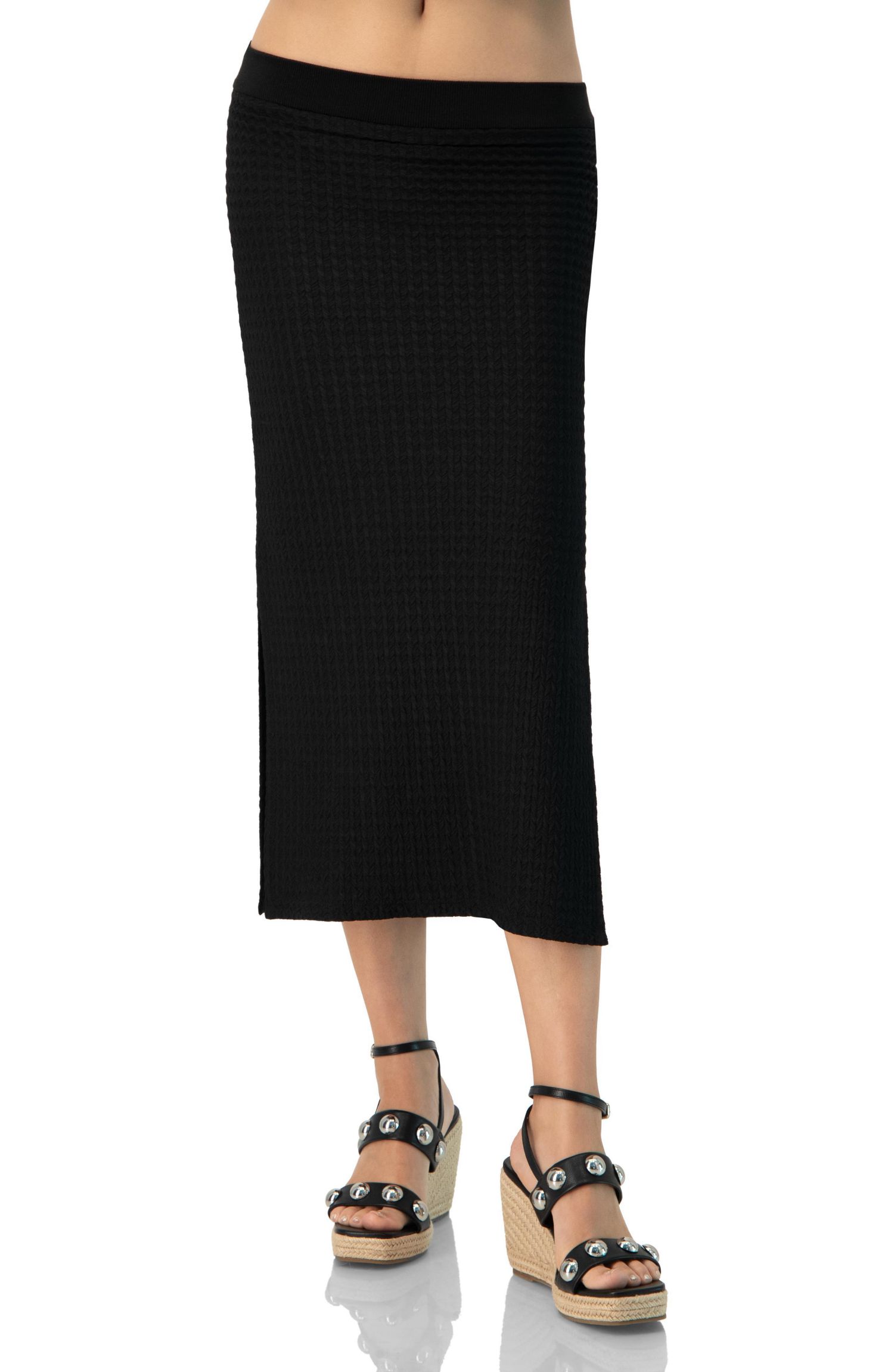 Women's Midi Knit Skirt with Side Slits