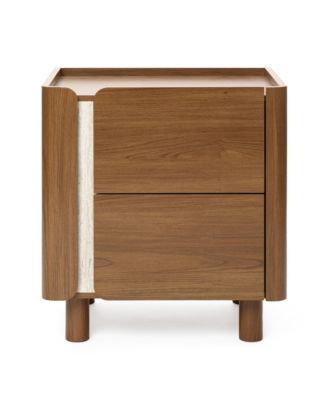 Scandinavian-Style Nightstand, Manufactured Wood End Table with 2 Drawers
