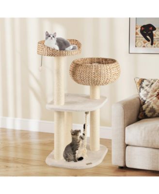41'' Hand-Made Cat Tree Tower Natural Bowl Shaped w/ 2 Perch