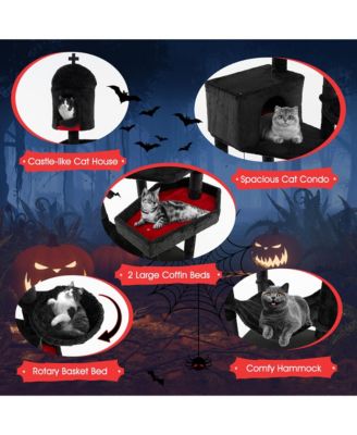 Gothic Cat Tree for Indoor Cats Extra Large Cat Tower w/2 Cat Condos Coffin Bed