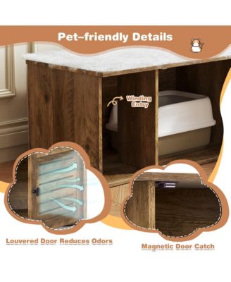 Cat Litter Box Enclosure w/ Winding Entry Louvered Door Wooden Pet Side Table