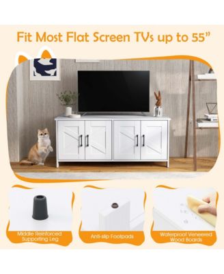 Cat Litter Box Enclosure for 2 Cats w/ Double Rooms Wooden Cat Washroom Cabinet