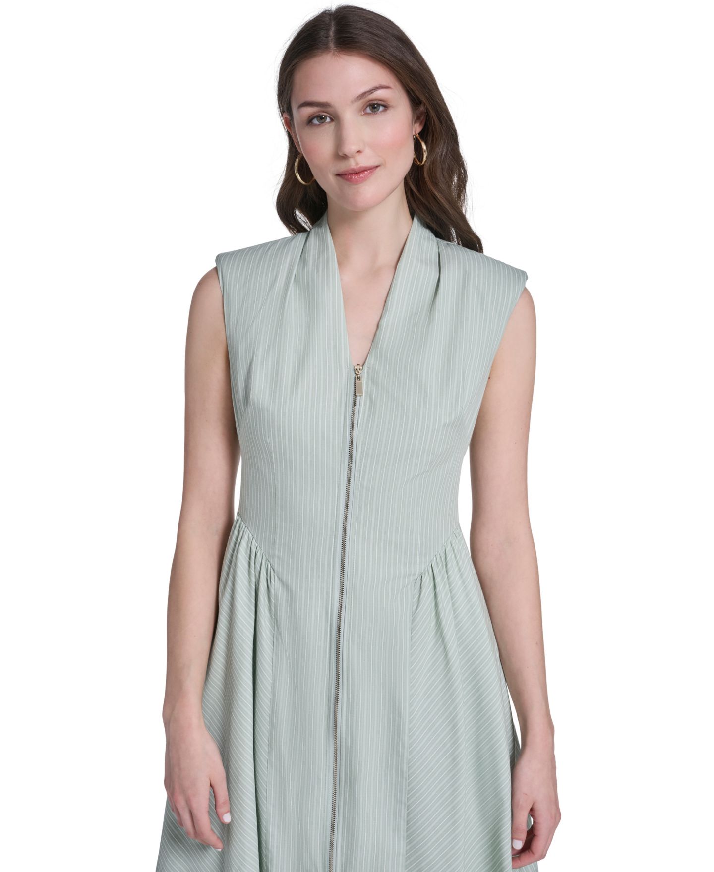 Женское платье Vince Camuto Striped V-Neck Midi, цвет: Светлый серый — фото 2