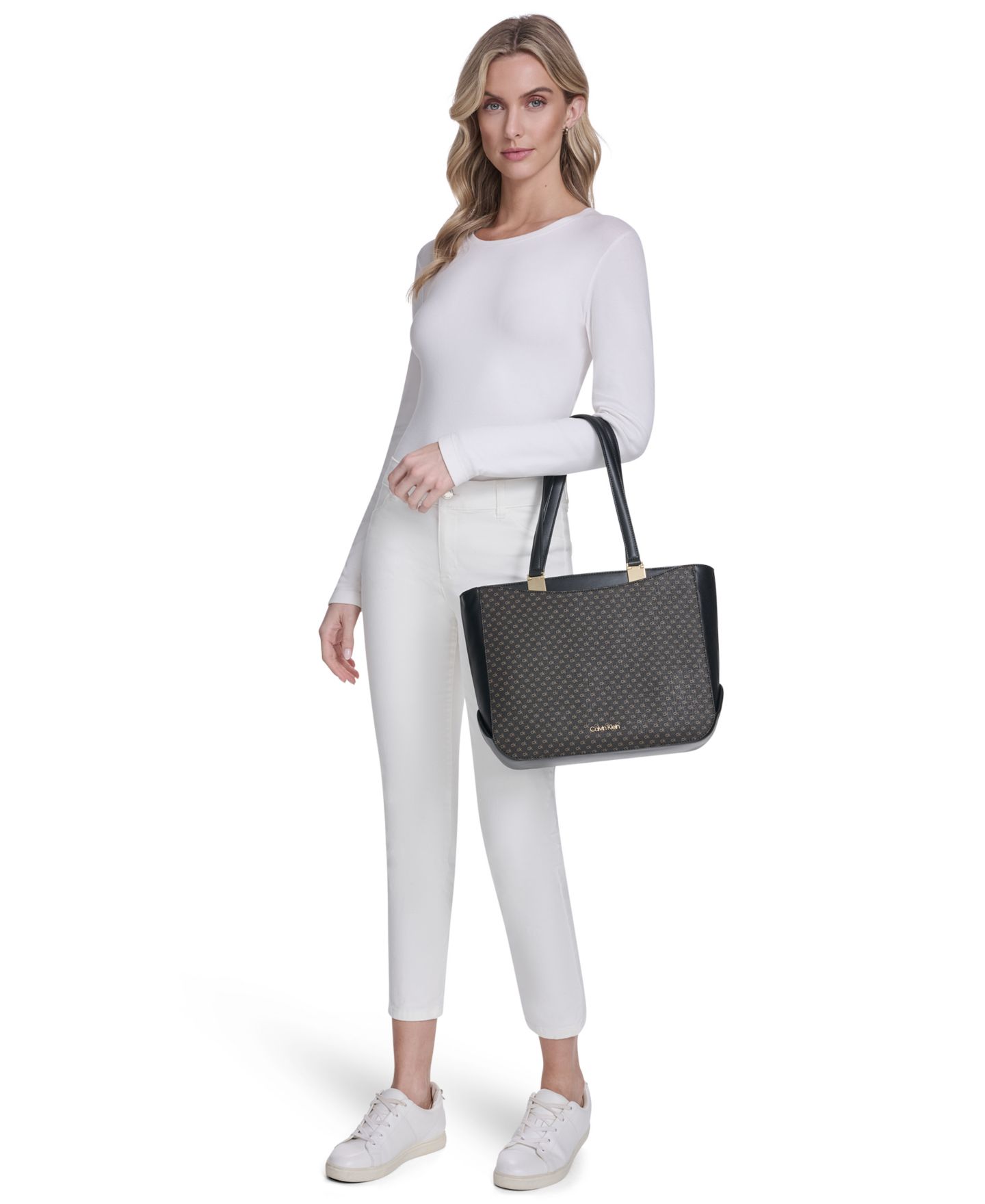 Женская сумка Calvin Klein Akari Large Signature Tote Handbag, цвет: Коричневый хаки / Чёрный — фото 6
