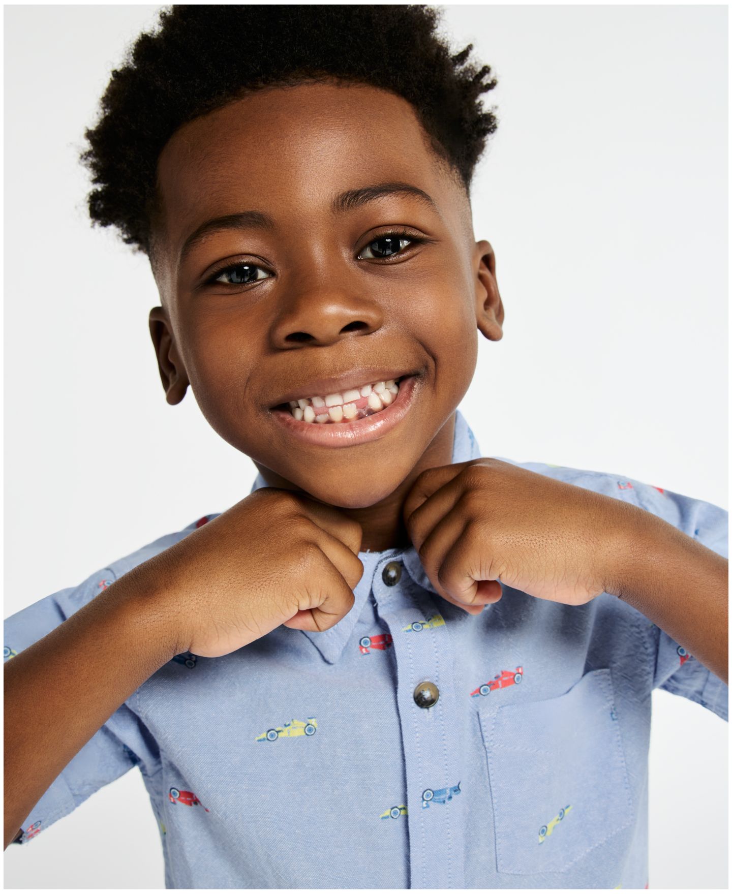 Комплект Kids Headquarters Short-Sleeve Racecar Print Oxford Shirt & Shorts, 2-Piece Set для мальчиков-малышей, цвет: Светлый синий / Бежевый — фото 3