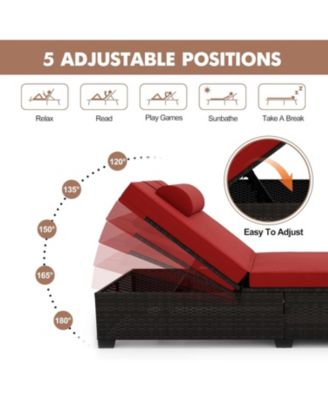 2-Piece Outdoor PE Wicker Chaise Lounge Chairs Adjustable Recliners Patio Pool Loungers with Backrest