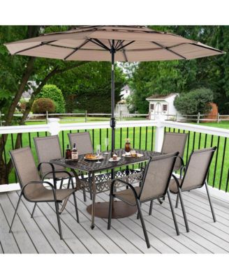 59" Cast Aluminum Patio Dining Table with Umbrella Hole for 6