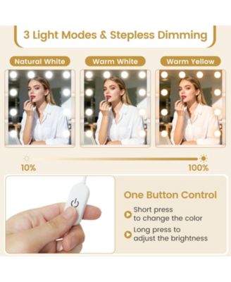 Vanity Desk with Mirror Lights and Cushioned Stool Set