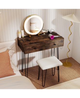Vanity Desk with Adjustable Lighted Mirror for Bedroom
