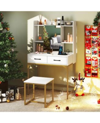 Vanity Desk with Storage Drawers and Charging Station