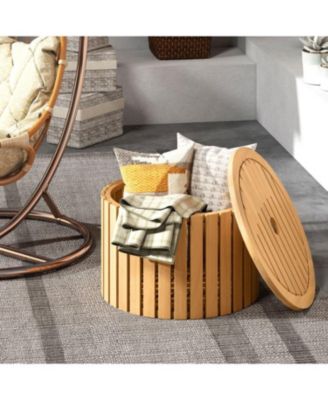 Round Acacia Wood Outdoor Side Table with Hidden Storage