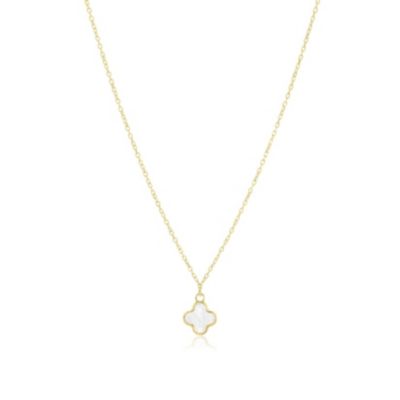 Mini Mother of Pearl Single Clover Necklace 14K Gold