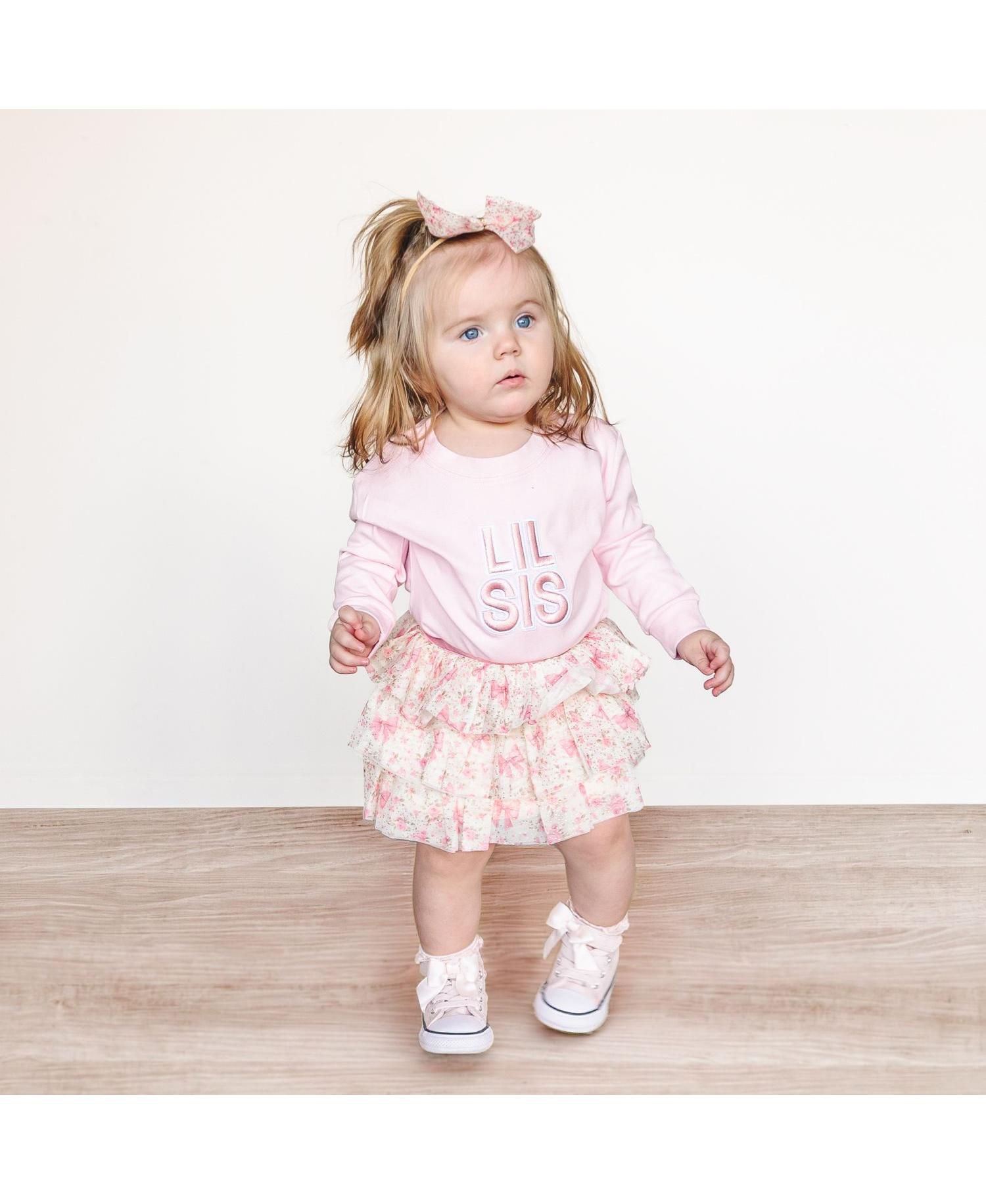 Baby Girls Lil Sis Embroidered Patch Long Sleeve Romper