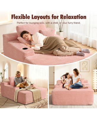 Chaise Lounge Chair, Oversized Plush Upholstered Boneless Sofa Bed, Deep Seat Sleeper Cloud Couch for Living Room, No Assembly Required