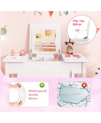 2 in 1 Kids Vanity Makeup Table and Chair with Flip Mirror