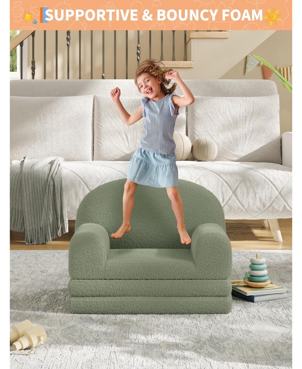 gaomon Kids Couch, 2-in-1 Comfy Toddler Couch Fold Out