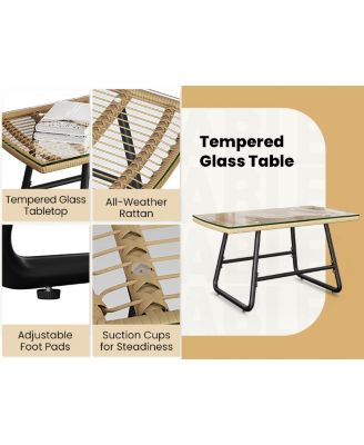 4-Piece Patio Furniture Conversation Set 1 Boho Table & 1 Loveseat & 2 Conversation Chairs, Tan/Cream