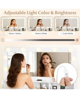 Vanity Desk with Mirror Lights and Power Outlets