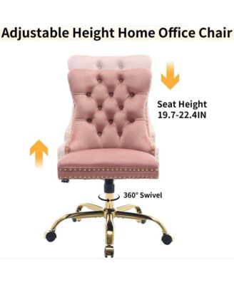 Velvet Upholstered Office Chair, Tufted Button Desk Chair, Adjustable Swivel Computer Chair with Metal Base, Nailhead for Home Office