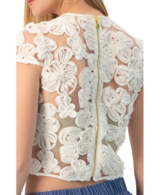Women's See-Through Embroidered Top