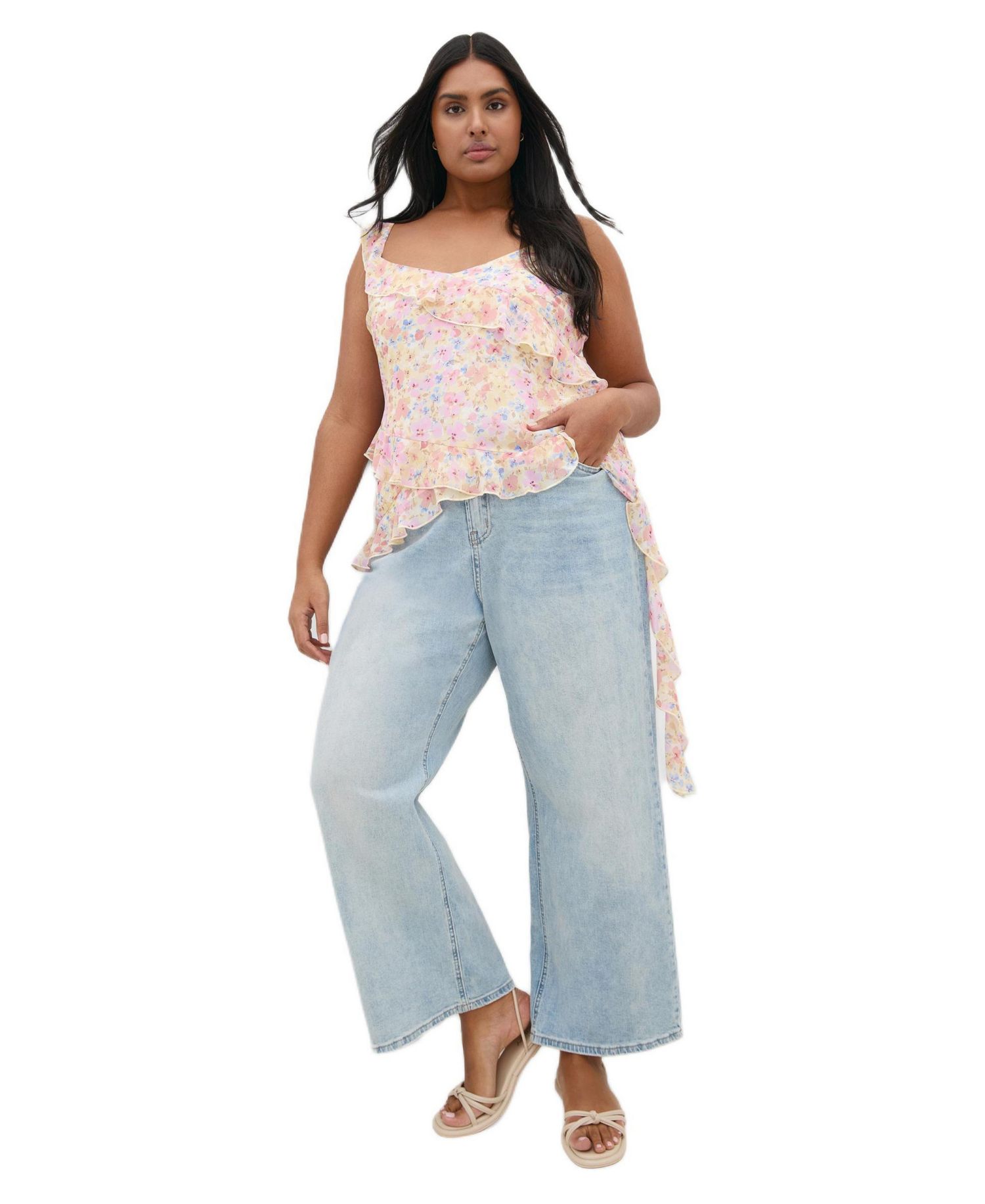 Women's Plus Size Waverly Frill Print Top