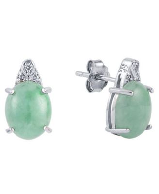 Green Jade and Diamond (1/20 ct. t.w.) Earrings in Sterling Silver