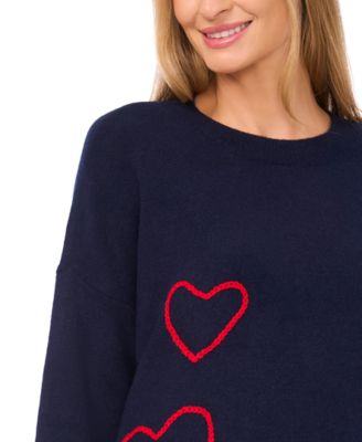 Women's Crewneck Heart Embroidered Sweater