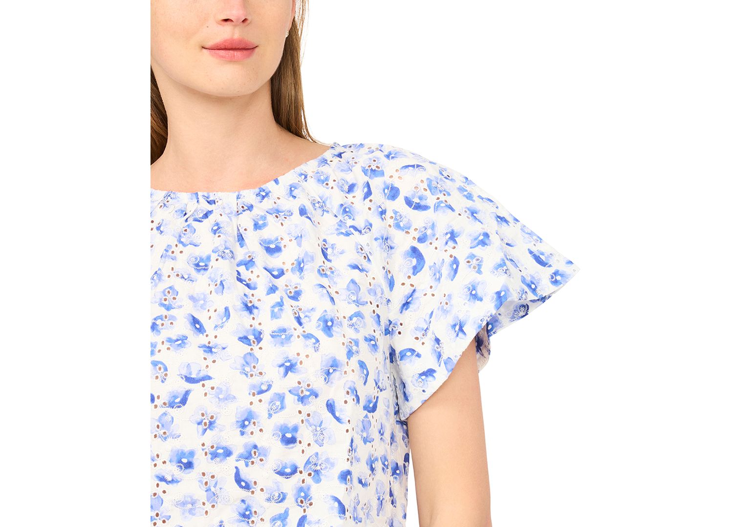 Women's Ruffle-Sleeve Crewneck Cotton Top