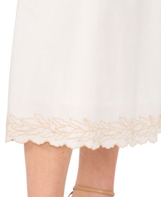 Women's Smocked-Waist Embroidered A-Line Midi Skirt