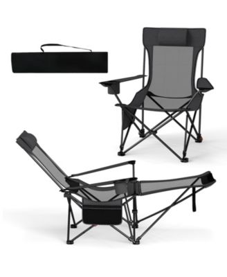 2PCS Camping Lounge Chair w/Detachable Footrest 4-position Backrest Carrying Bag