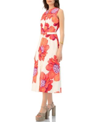 Women's Printed Jacquard Sleeveless Midi Dress