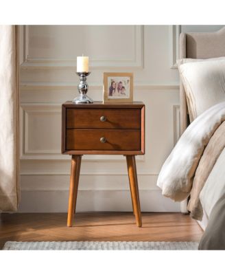 Nightstand with Solid Wood Legs, Side End Table with 2 Drawers, Vintage Bedside Cabinet for Bedroom, Living Room