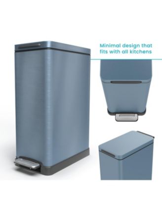 12 Gallon Slim Kitchen Trash Can with Soft Close Lid, Removable Liner, and Bag Tuck Band, Slate Blue