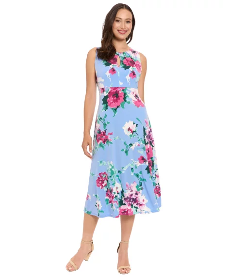 Petite Sleeveless Keyhole Neck Midi Dress - Sky/Pink