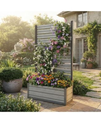 Patio Privacy Screen with Planter Box for Climbing Plants, Freestanding or Wall Mounted Flower Bed with Privacy Panels