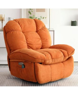 Oversized Swivel Power Recliner Chair, Modern Massage Rocker Recliner Chairs with Heated, USB-C Ports and Side Pocket