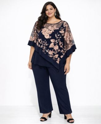Plus Size Floral Embroidered Top and Pants, 2-Piece Set