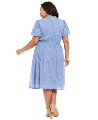 Plus Size Short-Sleeve Notch Neck Midi Dress