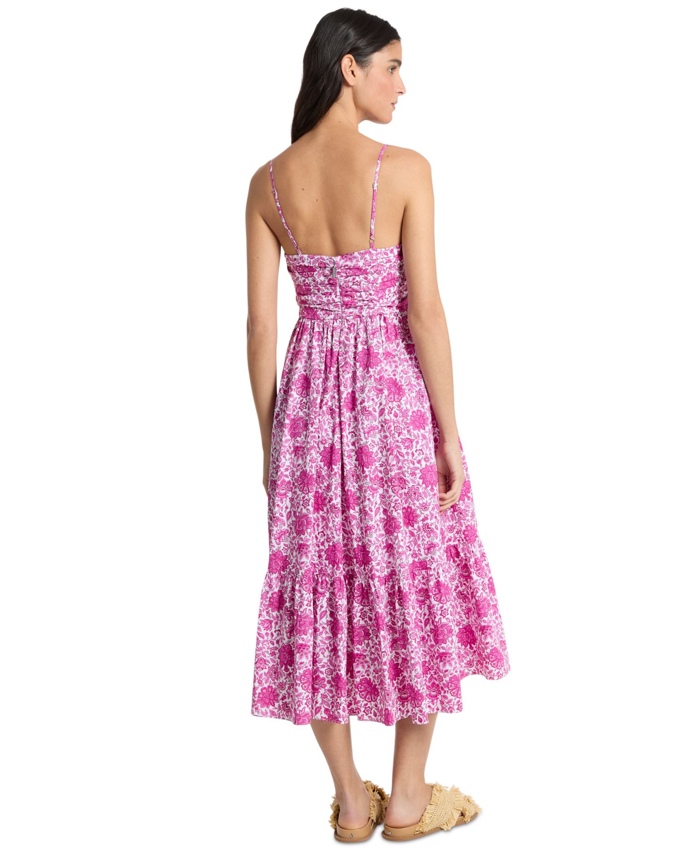 Женское платье Michael Kors Sleeveless V-Neck Floral Midi, цвет: Малиновый — фото 3