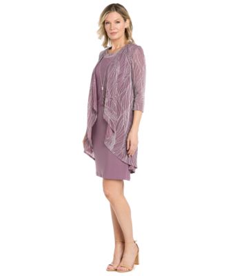 Women's 2.Piece Metallic Print Open-Front Jacket & Scoop-Neck Necklace Dress