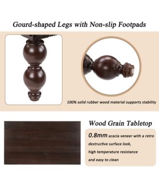 Rectangular Wooden Coffee Table, Vintage Center Table with Storage Drawer and Gourd-Shaped Legs for Living Room