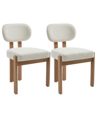 Wooden Dining Chairs Set of 2, Modern Fabric Upholstered Kitchen Chairs with Curved Backrest, Solid Wood Legs for Dining Room