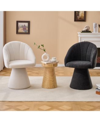 Swivel Accent Chair, Chenille Fabric Upholstered Armchair with Curved Backrest and High Cylindrical Base for Living Room, Bedroom