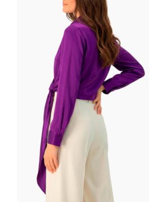 Women's Wrap Satin Blouse with Tie Detail